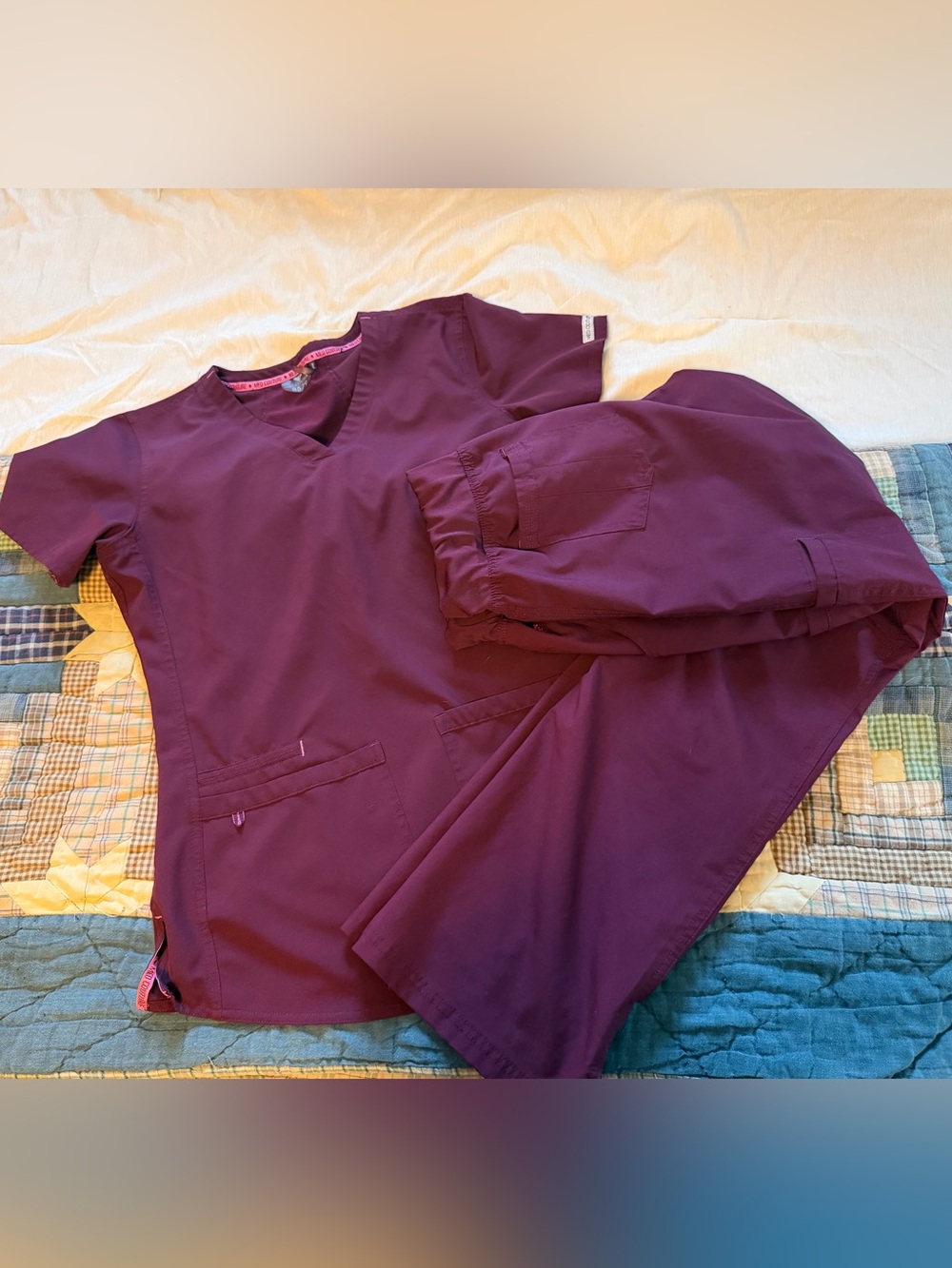 Burgundy V-Neck Jacket & Pants Set